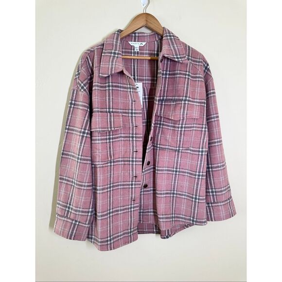 Rusty Dana Plaid Pink and Gray Shacket Overshirt Size Large New - Picture 3 of 6